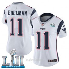 Womens New England Patriots #11 Julian Edelman Authentic White Super Bowl Vapor Road Jersey Bestplayer